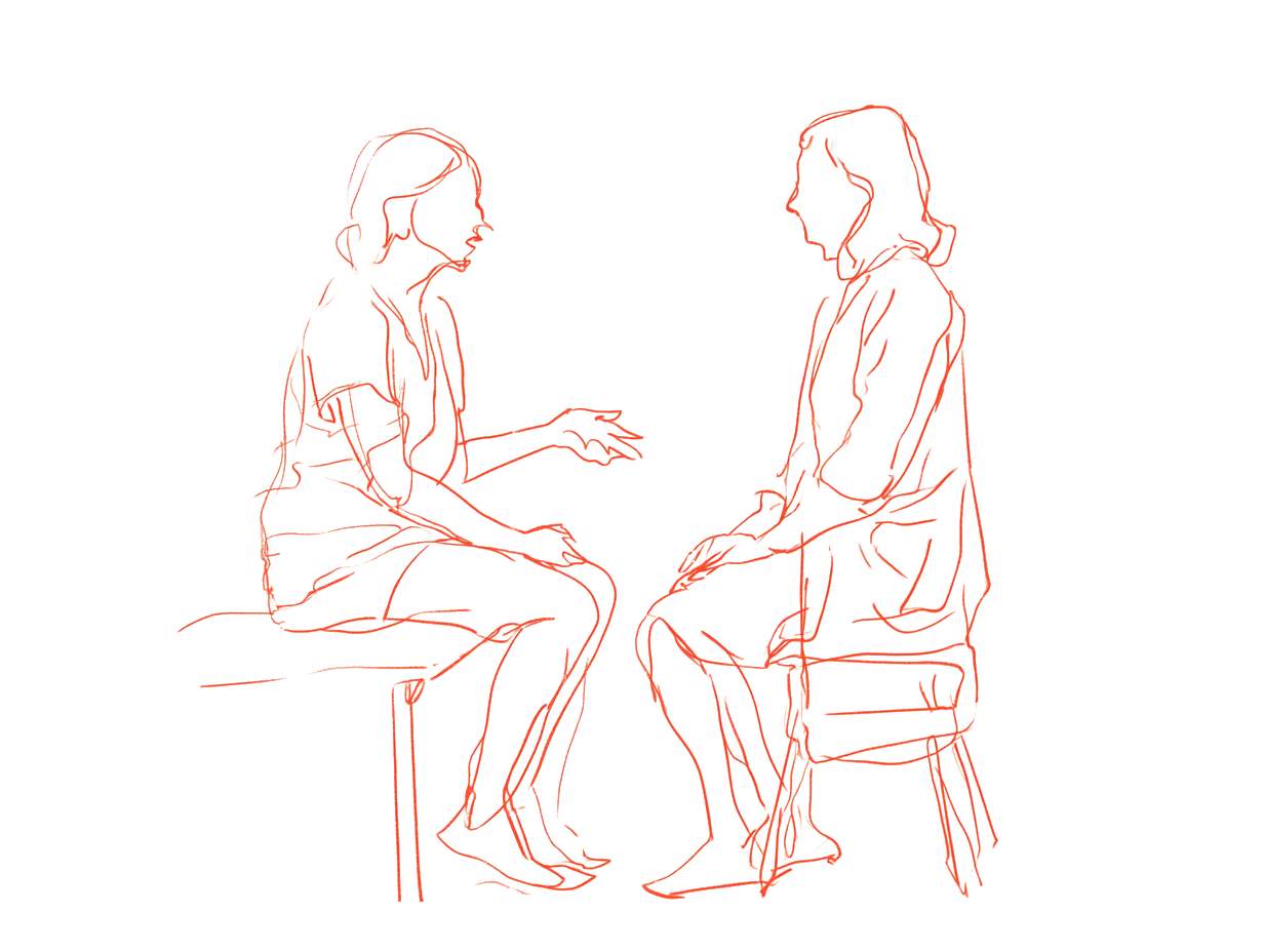 A patient and a clinician in conversation.